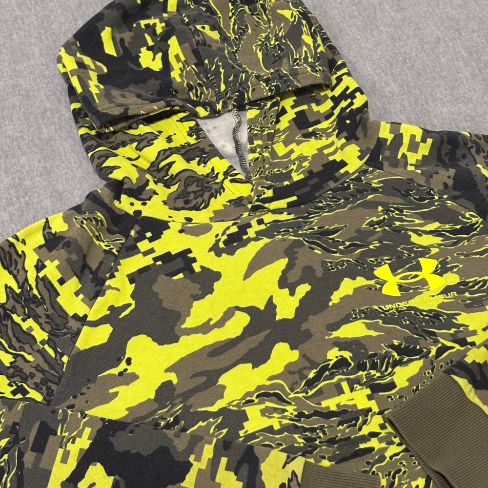 Under Armour Youth XL Hoodie Neon Yellow Olive Green Camo Fleece 1366373